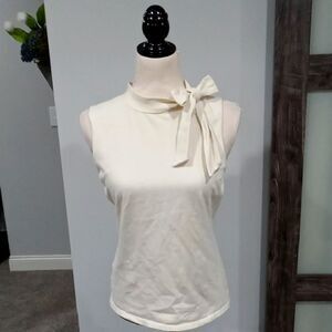 Loft Ivory/Cream Movk Neck Sleeveless Top with Tieable Bow 126041 Size Large